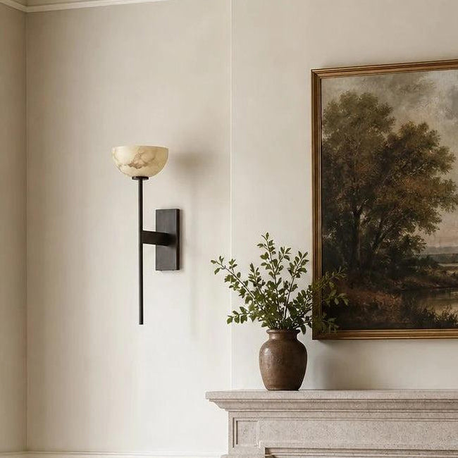 LuxRoyale Natural Marble & Solid Brass Wall Sconce - Elegant Modern Wall Light-Royale Basic