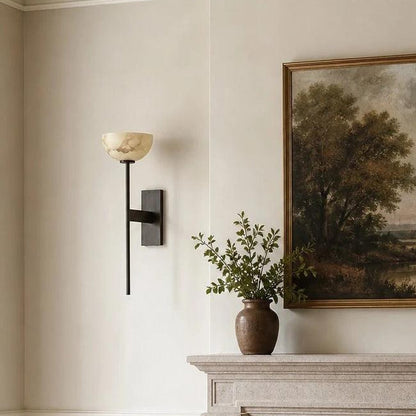 LuxRoyale Natural Marble & Solid Brass Wall Sconce - Elegant Modern Wall Light-Royale Basic
