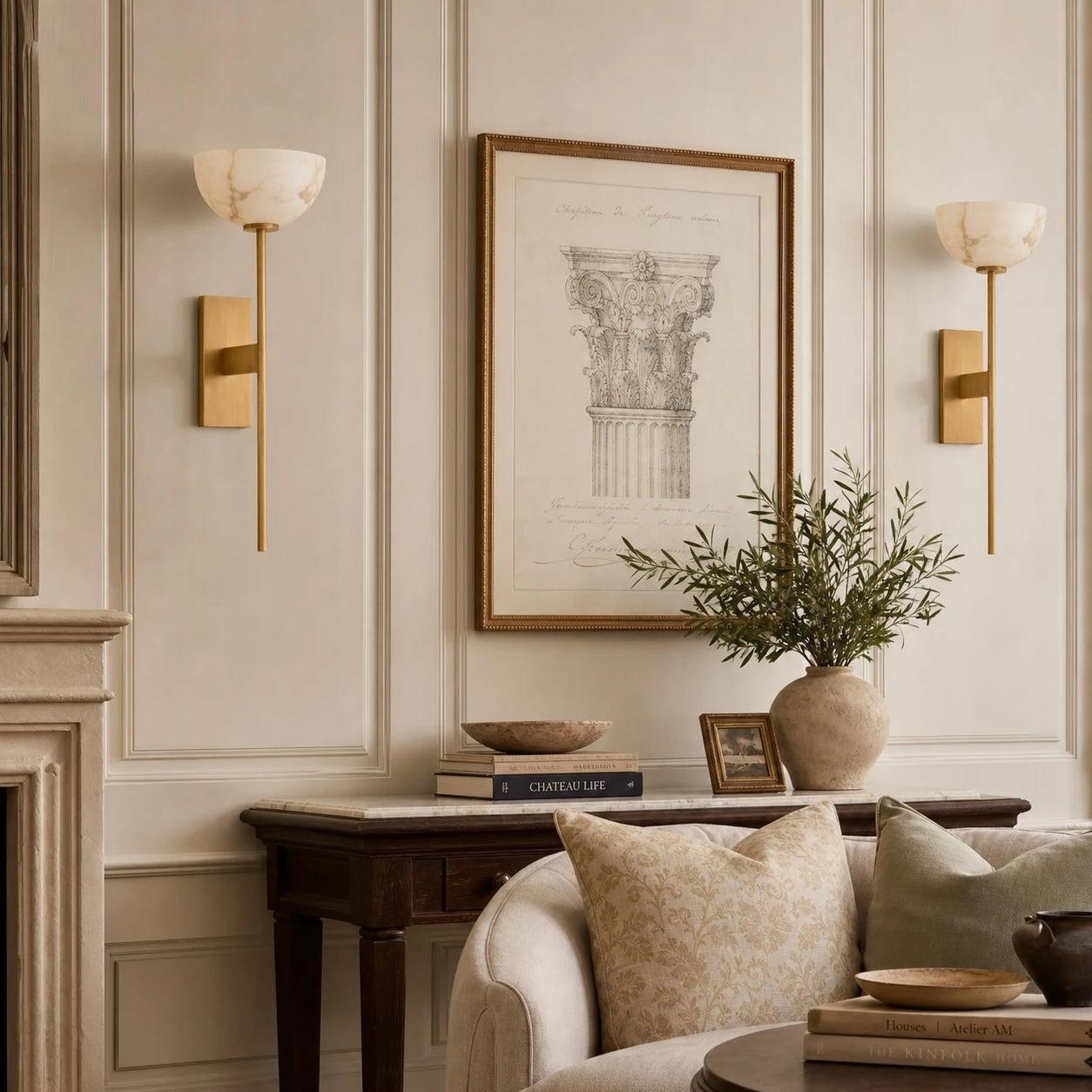 LuxRoyale Natural Marble & Solid Brass Wall Sconce - Elegant Modern Wall Light-Royale Basic