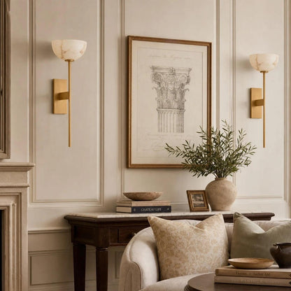 LuxRoyale Natural Marble & Solid Brass Wall Sconce - Elegant Modern Wall Light-Royale Basic