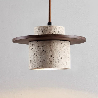 Natural Travertine Stone & Wood Hanging Light 0