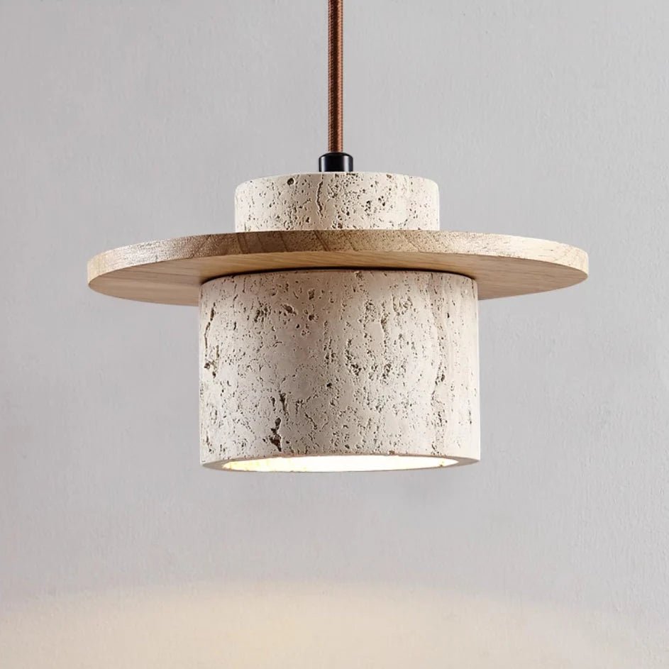 Natural Travertine Stone & Wood Hanging Light 1