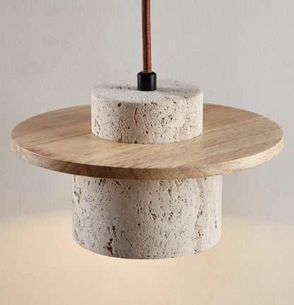 Natural Travertine Stone & Wood Hanging Light 2
