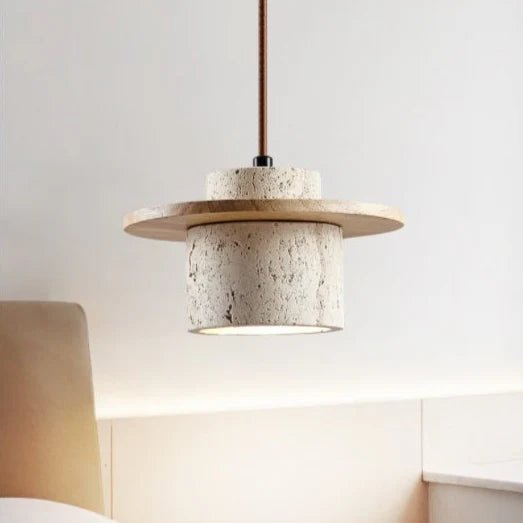 Natural Travertine Stone & Wood Hanging Light 5
