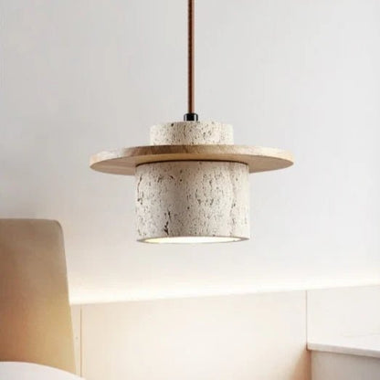 Natural Travertine Stone & Wood Hanging Light 5