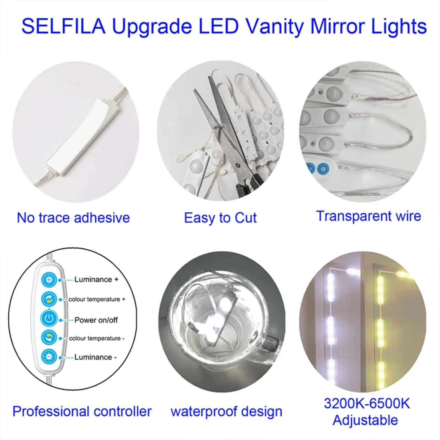 Vanity Mirror Lights - Dimmable LED Makeup Lights with 5 Colors, USB Powered - Default Title