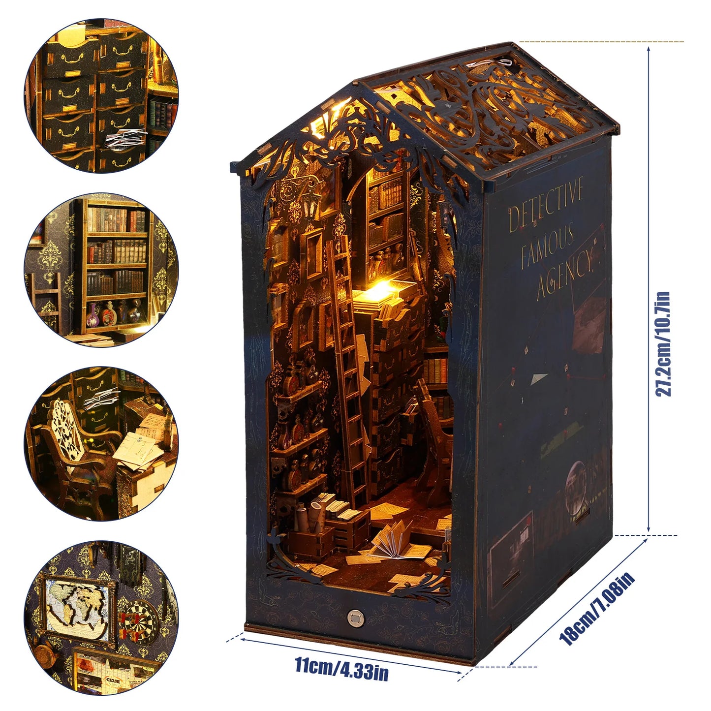 New DIY Book Nook Kit 3D Wooden Bookshelf Miniature Building Kits Home Decor Creative Model for Adults Halloween Christmas Gifts 1