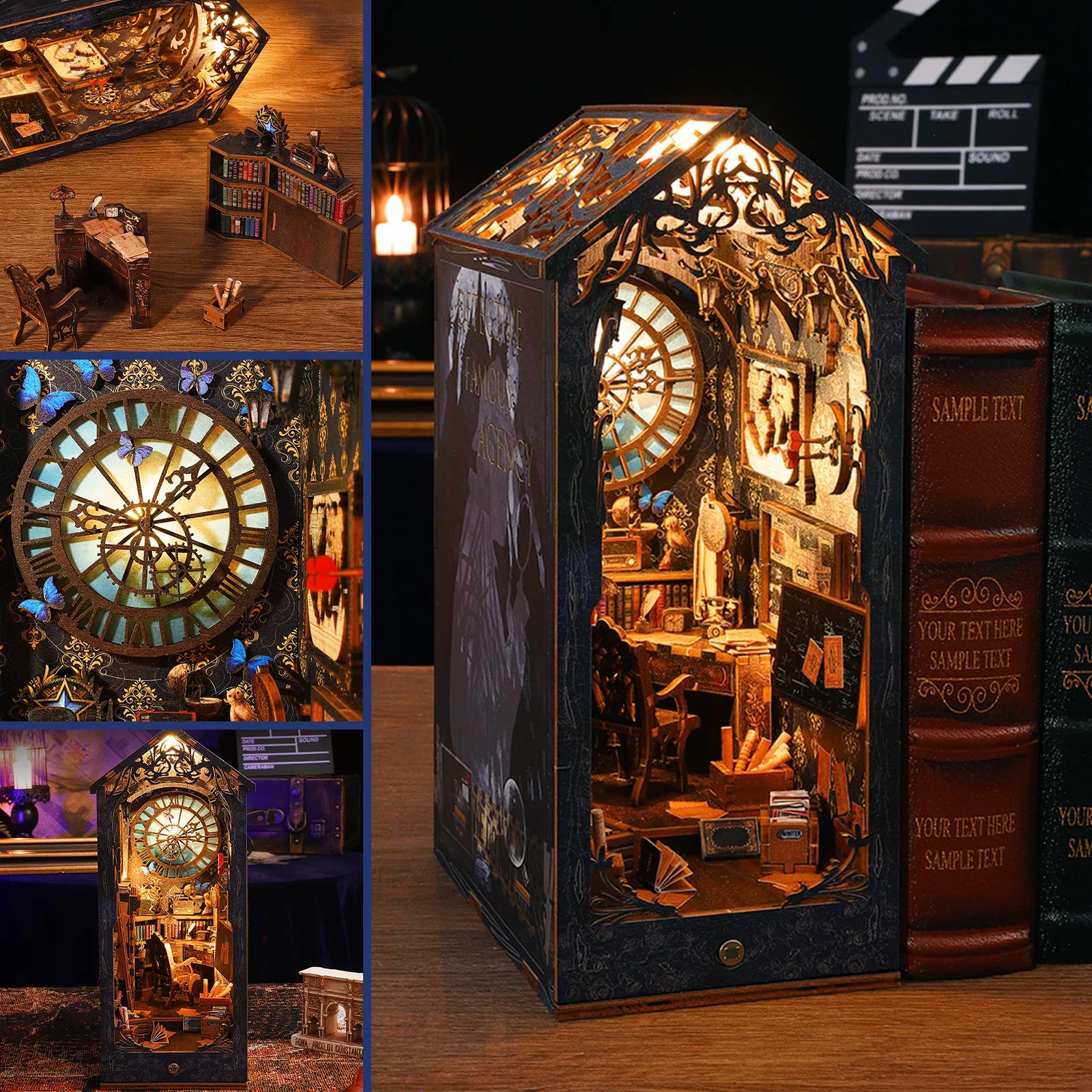 New DIY Book Nook Kit 3D Wooden Bookshelf Miniature Building Kits Home Decor Creative Model for Adults Halloween Christmas Gifts 2