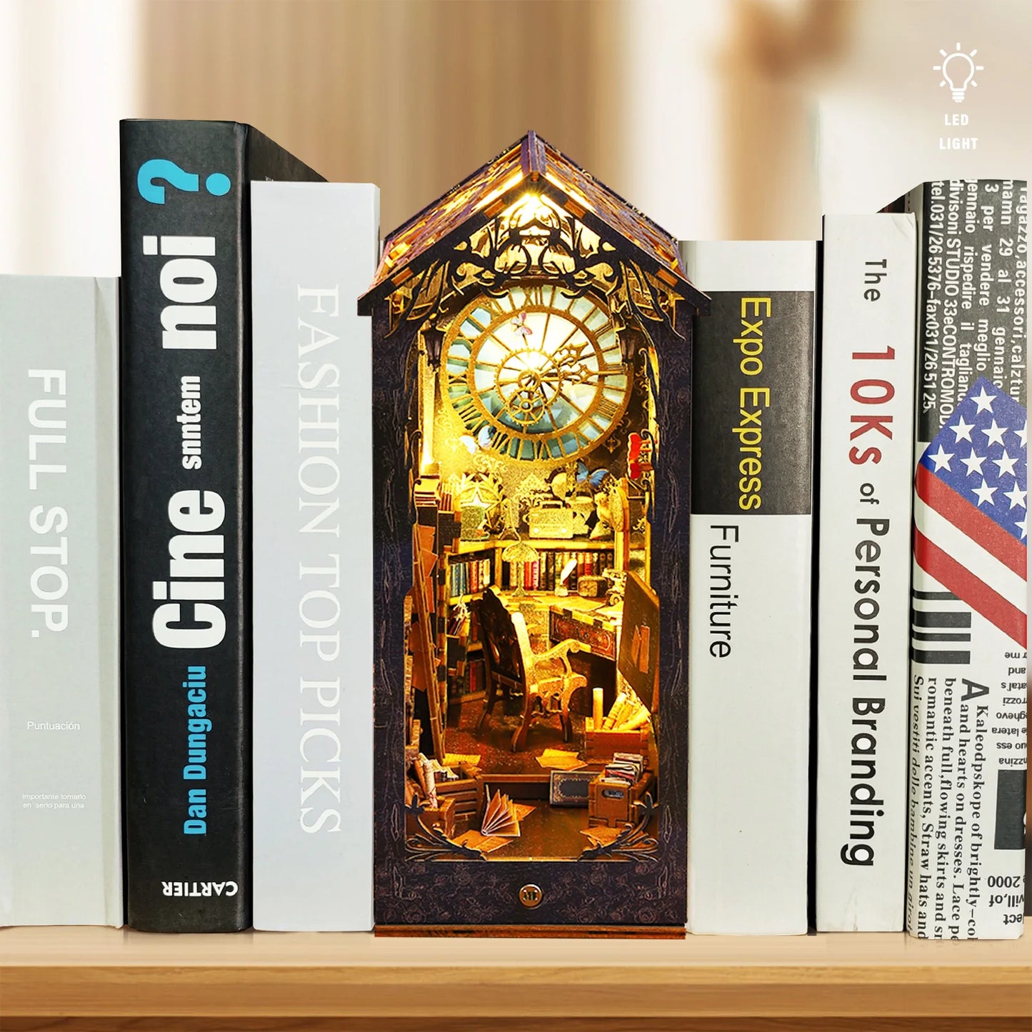 New DIY Book Nook Kit 3D Wooden Bookshelf Miniature Building Kits Home Decor Creative Model for Adults Halloween Christmas Gifts 3