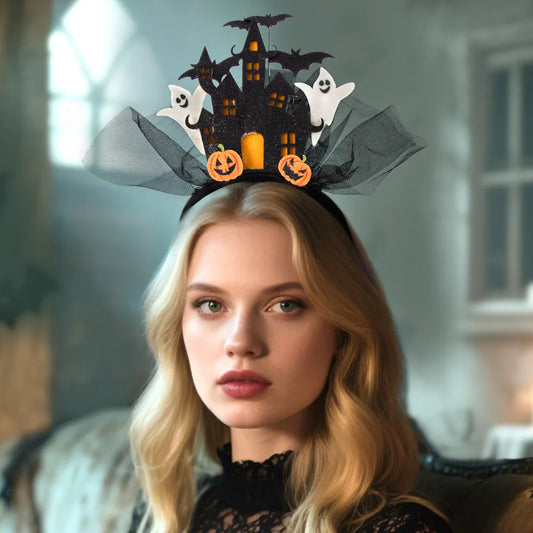 New Halloween Hairband Three-dimensional White Ghost Castle Electronic Light-emitting HairBands Ghost Pumpkin Hair Accessories 0