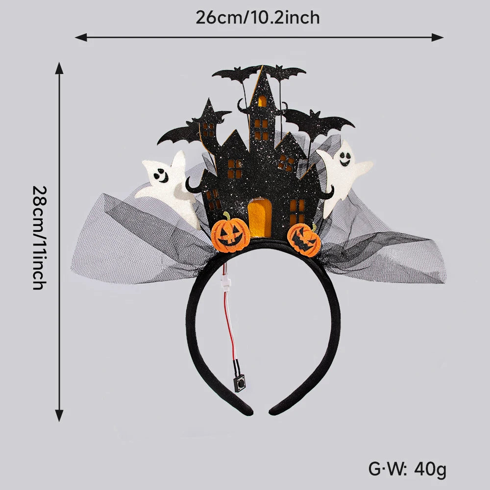 New Halloween Hairband Three-dimensional White Ghost Castle Electronic Light-emitting HairBands Ghost Pumpkin Hair Accessories 1
