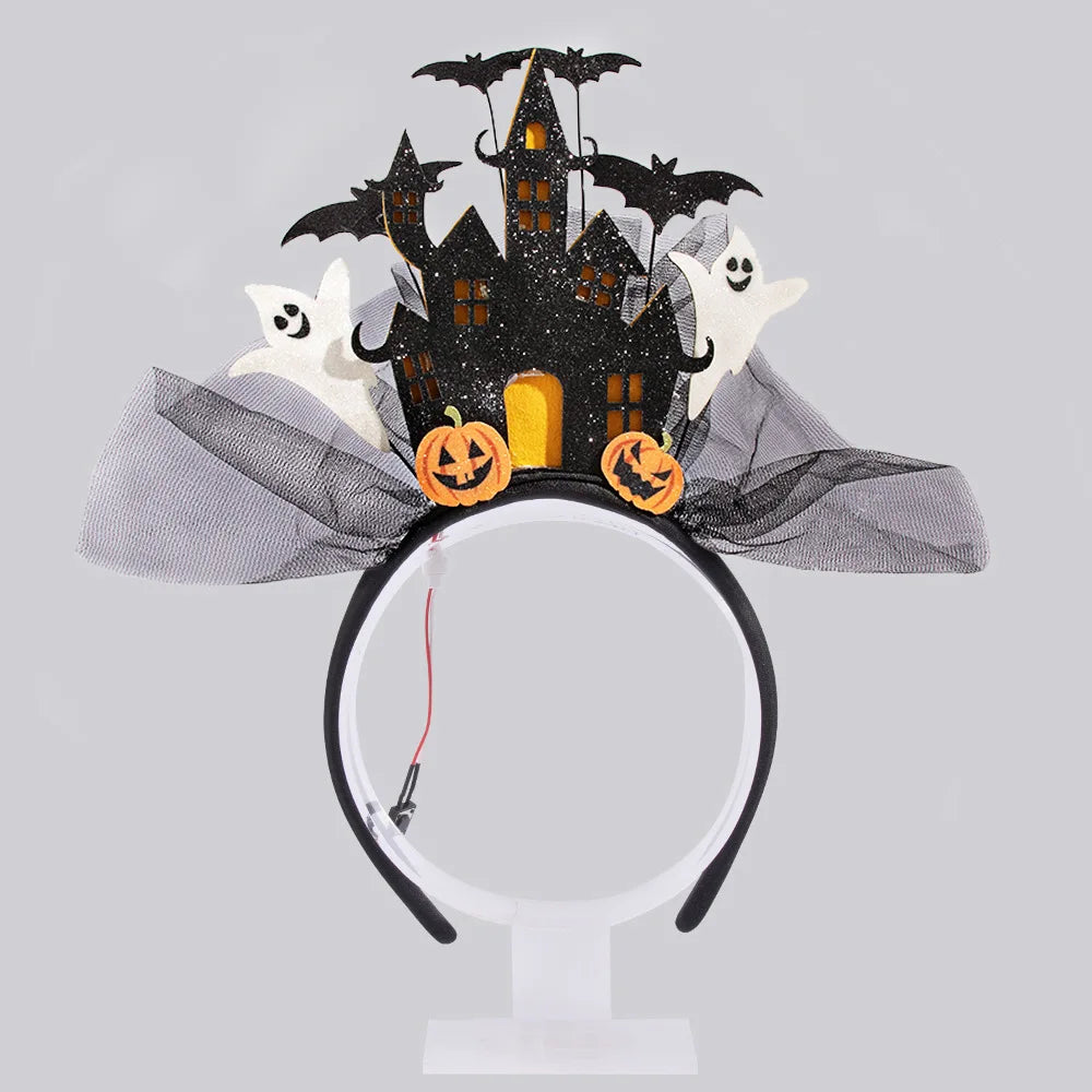 New Halloween Hairband Three-dimensional White Ghost Castle Electronic Light-emitting HairBands Ghost Pumpkin Hair Accessories 2