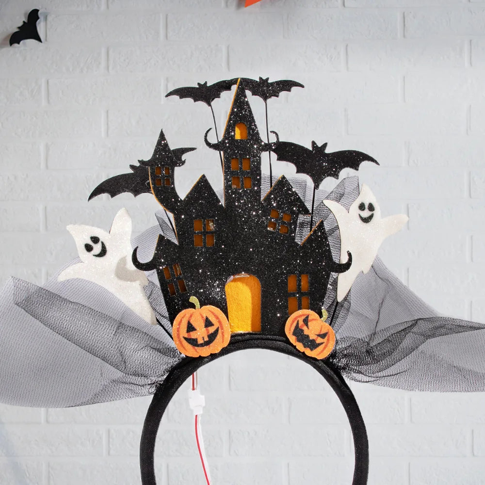 New Halloween Hairband Three-dimensional White Ghost Castle Electronic Light-emitting HairBands Ghost Pumpkin Hair Accessories 3