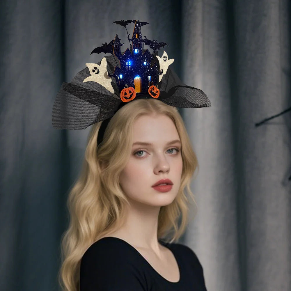 New Halloween Hairband Three-dimensional White Ghost Castle Electronic Light-emitting HairBands Ghost Pumpkin Hair Accessories 5