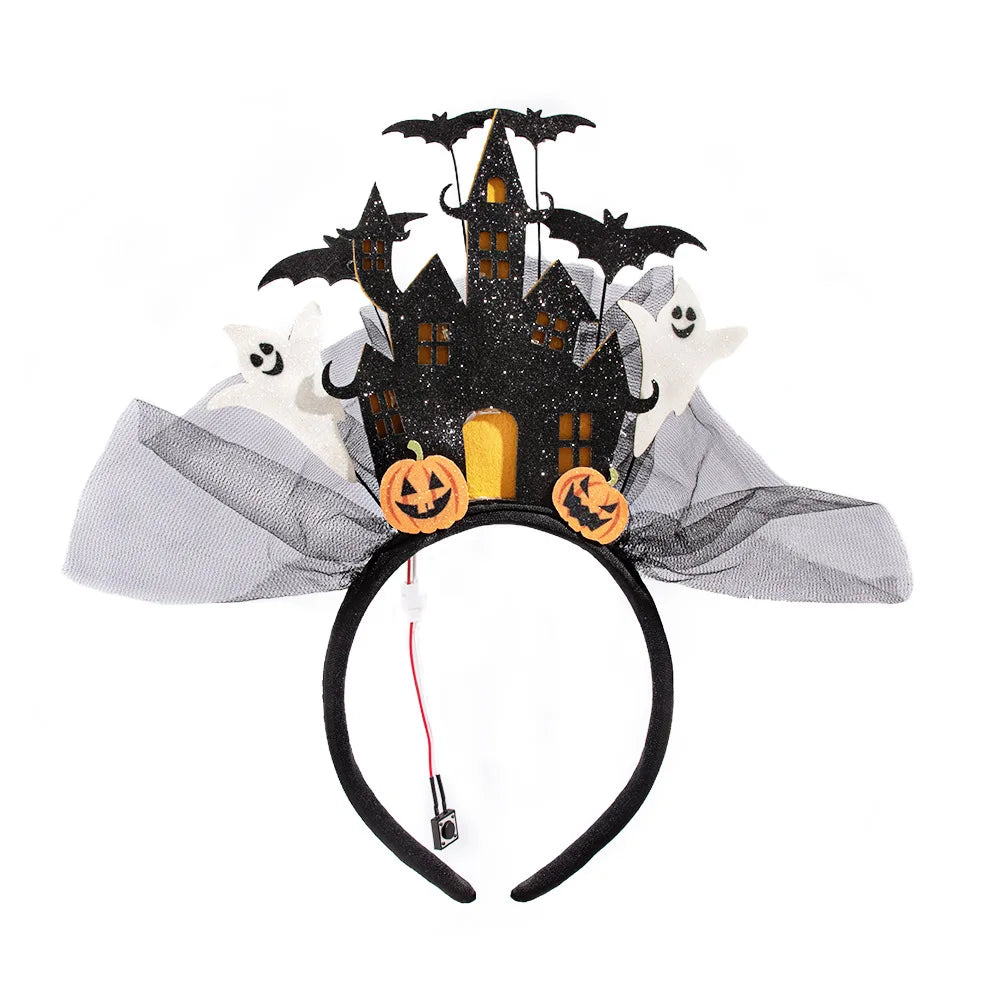 New Halloween Hairband Three-dimensional White Ghost Castle Electronic Light-emitting HairBands Ghost Pumpkin Hair Accessories 6