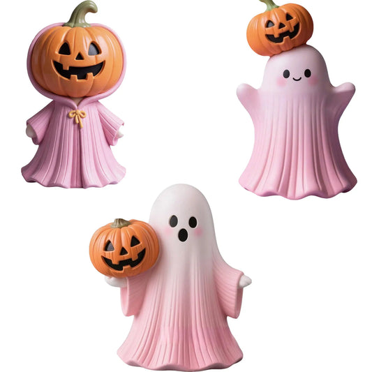New Halloween Pink Pumpkin Ghost Resin Craft Ornament Cute Three-dimensional Decoration Cute Eye-catching 0