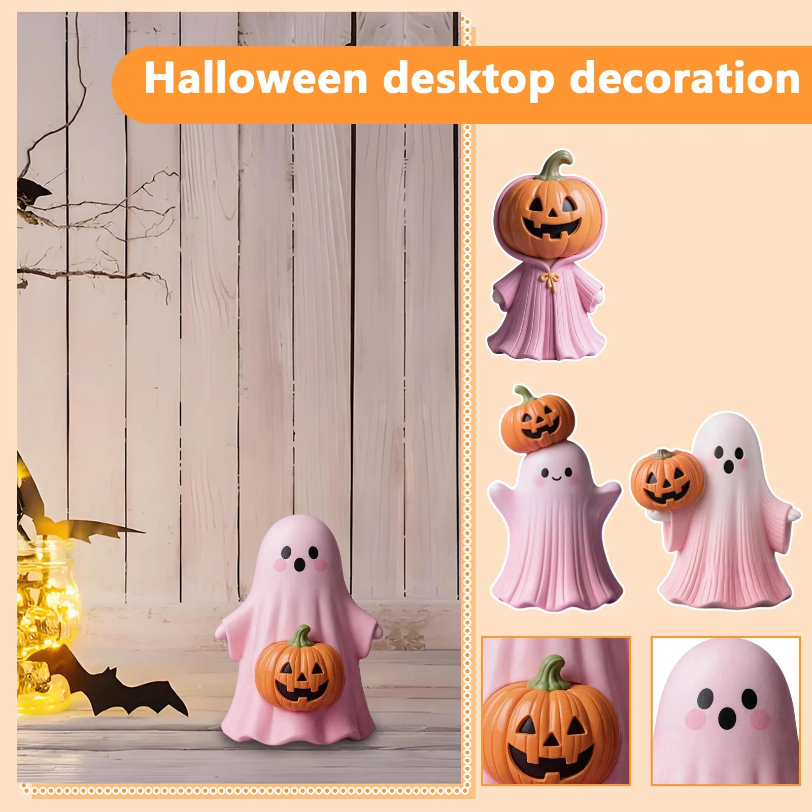 New Halloween Pink Pumpkin Ghost Resin Craft Ornament Cute Three-dimensional Decoration Cute Eye-catching 1