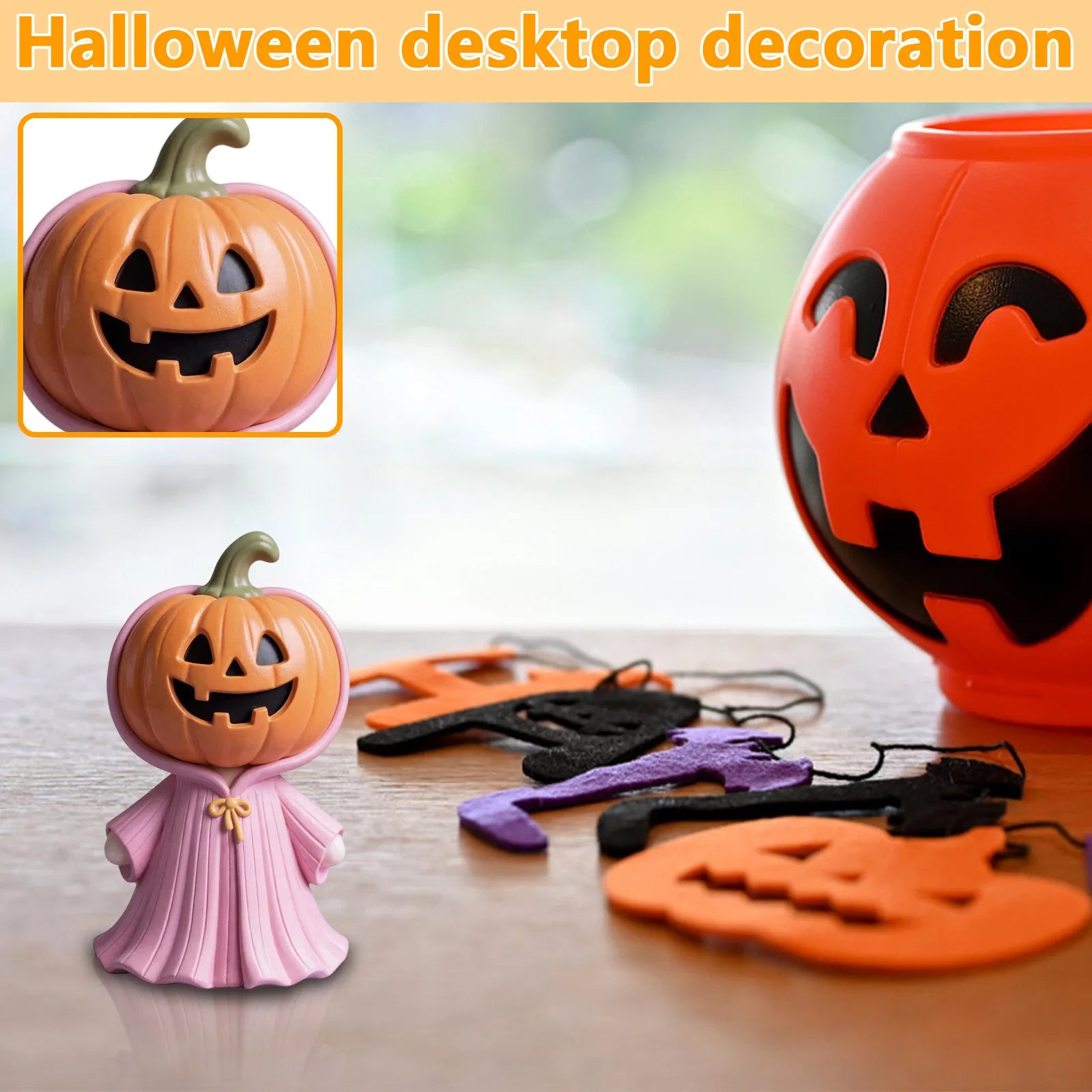 New Halloween Pink Pumpkin Ghost Resin Craft Ornament Cute Three-dimensional Decoration Cute Eye-catching 5