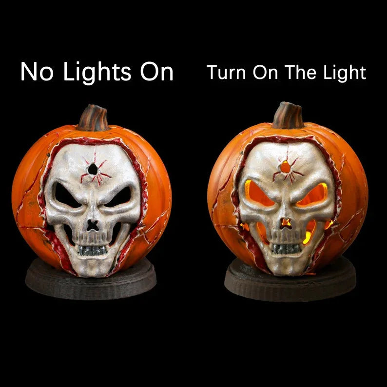 New resin process luminous pumpkin skull Halloween decorative statue, home horror gift   living room decoration 2