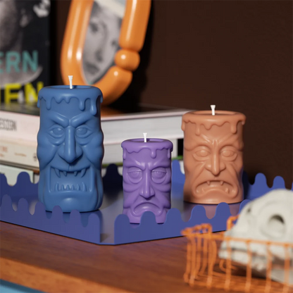 Nicole Double-sided Ghoulish Grins Column Pillar Candle Silicone Mold Halloween Candle Mould Halloween Home Decor Tools 0