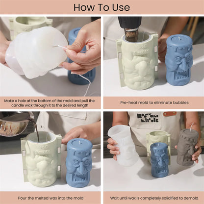 Nicole Double-sided Ghoulish Grins Column Pillar Candle Silicone Mold Halloween Candle Mould Halloween Home Decor Tools 2