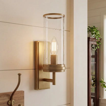 Noctis Farmhouse Cylinder Tube Hammered Glass Wall Sconce 0