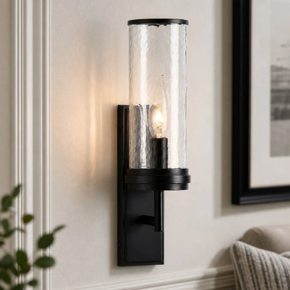 Noctis Farmhouse Cylinder Tube Hammered Glass Wall Sconce 1