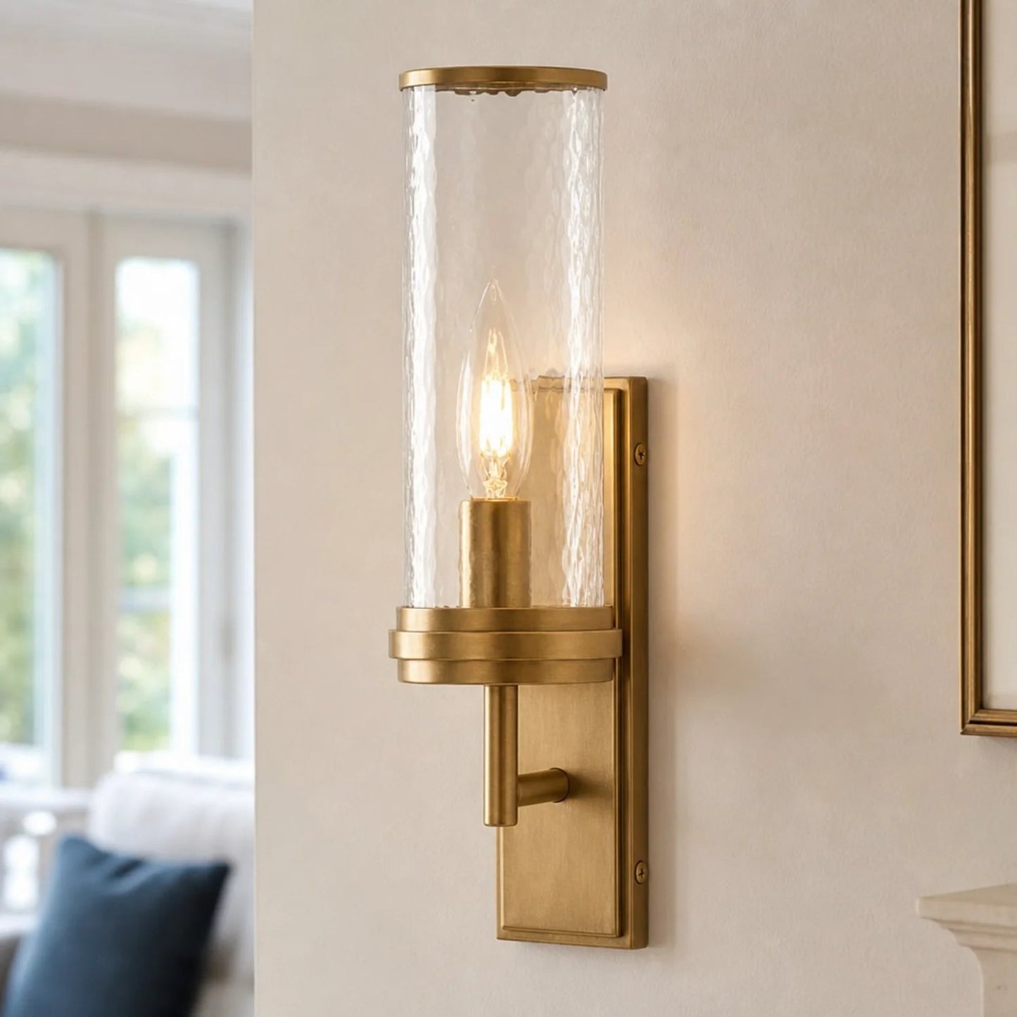 Noctis Farmhouse Cylinder Tube Hammered Glass Wall Sconce 3