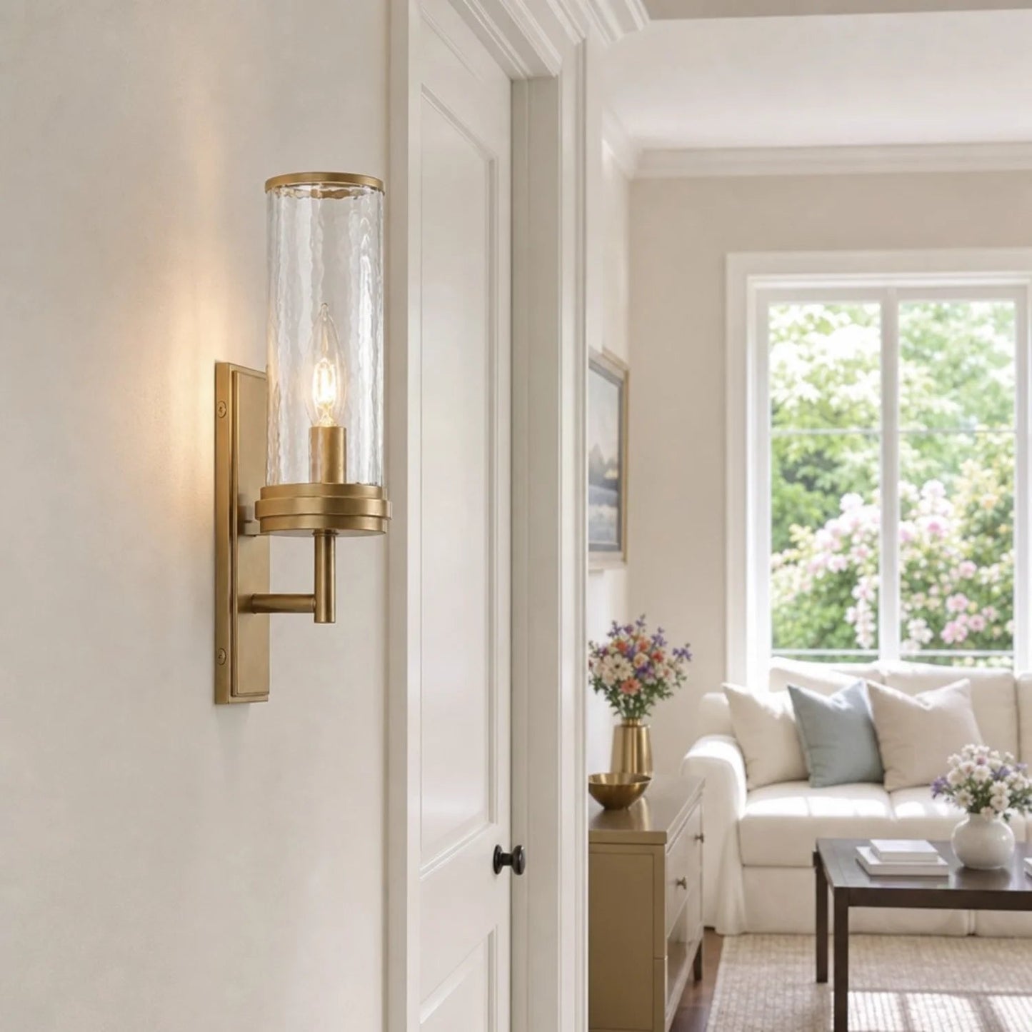 Noctis Farmhouse Cylinder Tube Hammered Glass Wall Sconce 4