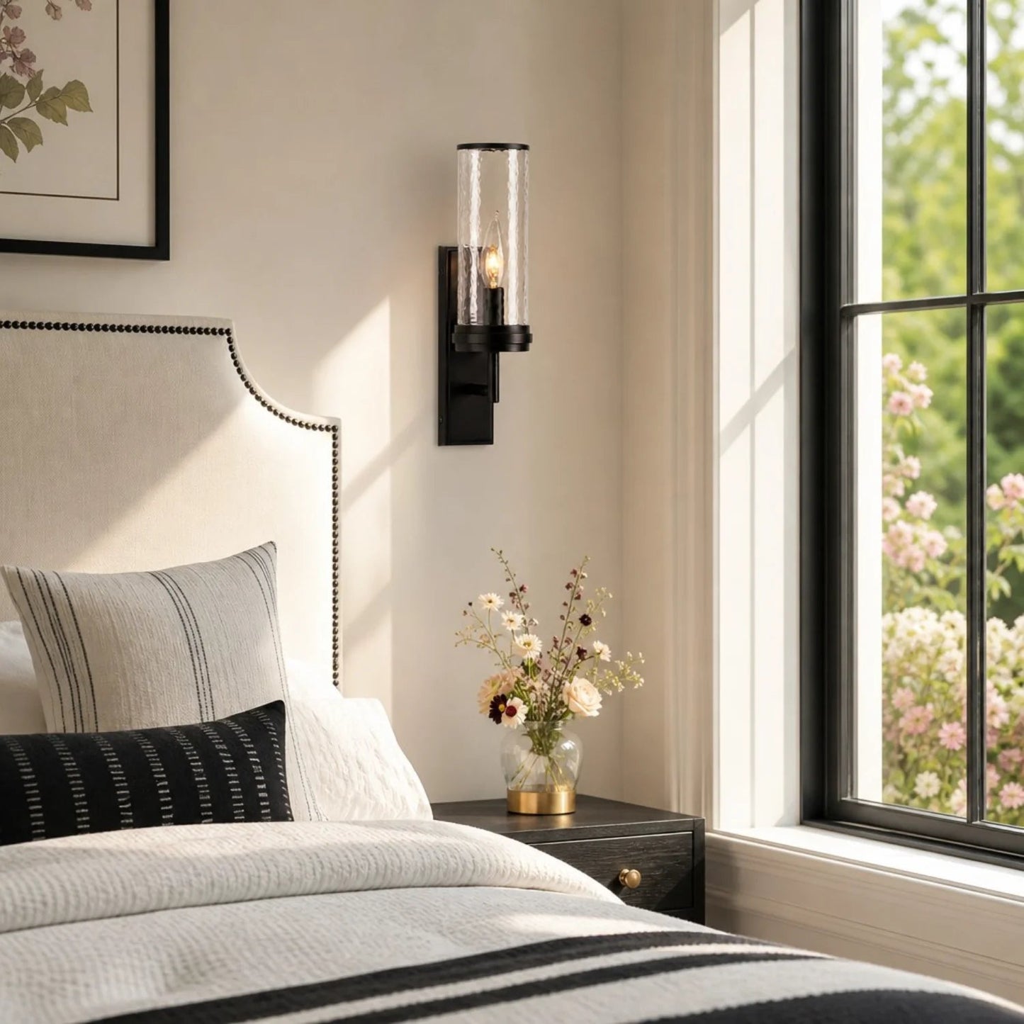 Noctis Farmhouse Cylinder Tube Hammered Glass Wall Sconce 5