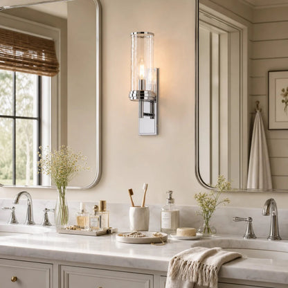Noctis Farmhouse Cylinder Tube Hammered Glass Wall Sconce 6