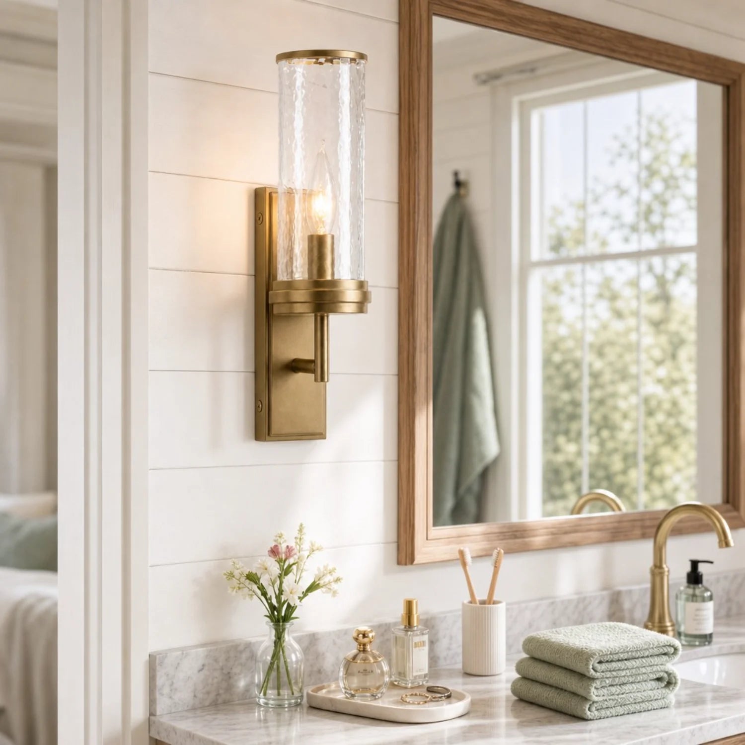 Noctis Farmhouse Cylinder Tube Hammered Glass Wall Sconce 7