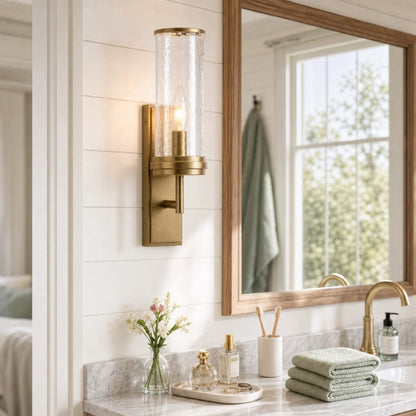 Noctis Farmhouse Cylinder Tube Hammered Glass Wall Sconce 7