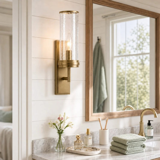 Noctis Farmhouse Cylinder Tube Hammered Glass Wall Sconce 7