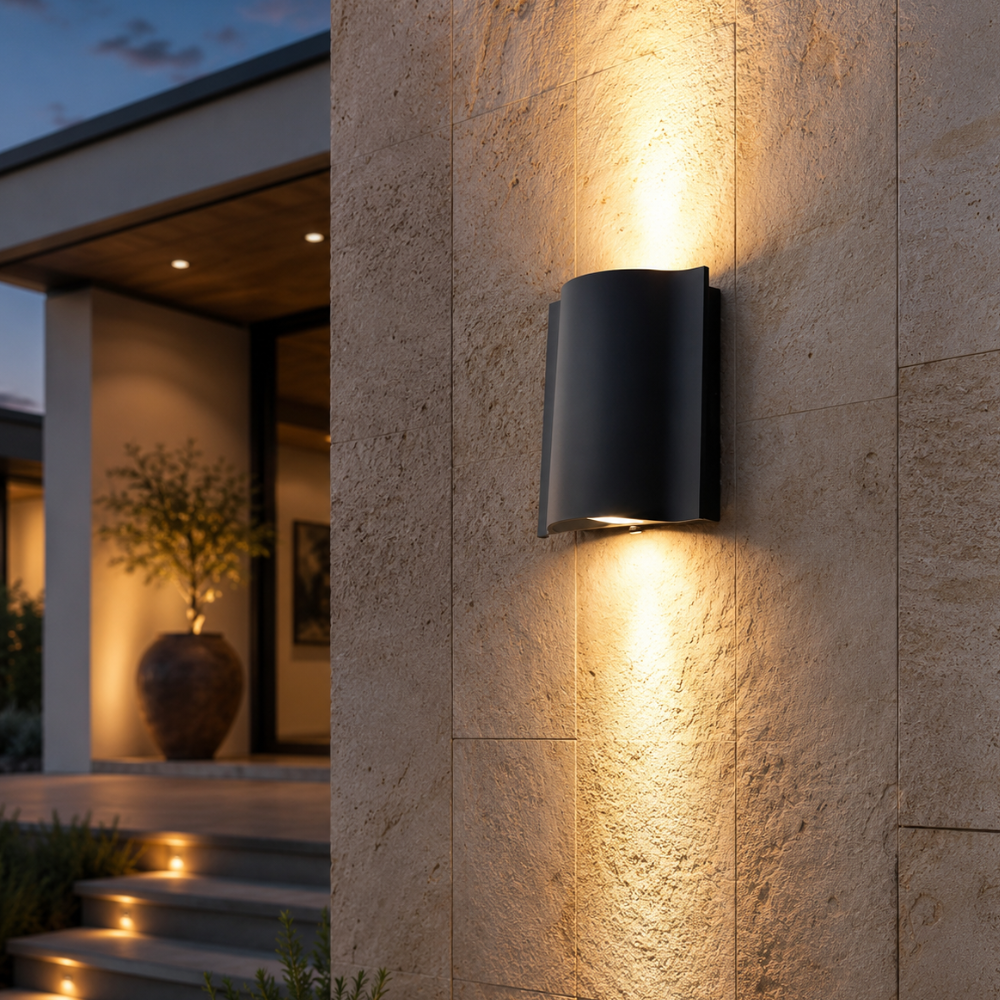 NoirLume | Elegant Modern Outdoor Wall Sconce with Ripple Design 1