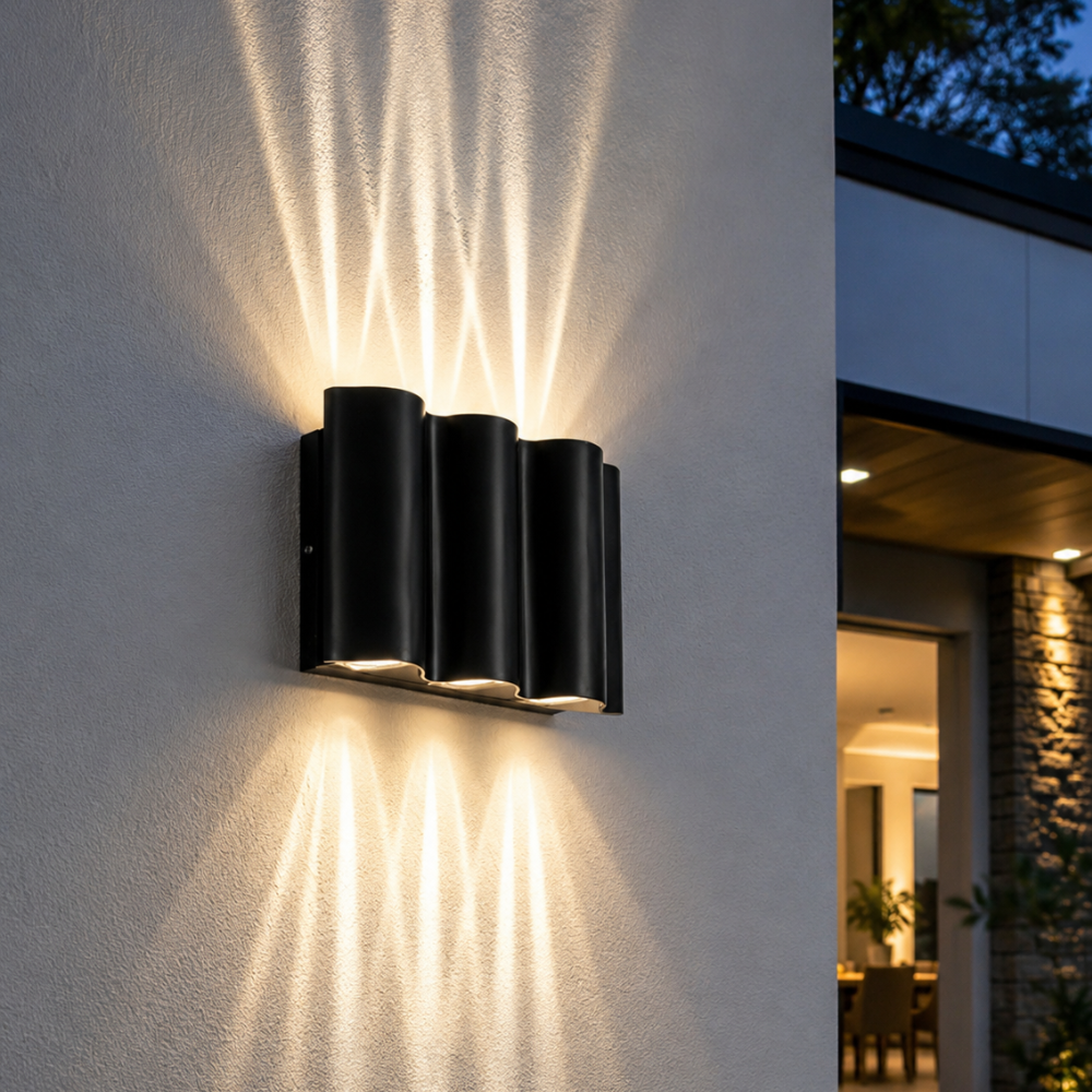 NoirLume | Elegant Modern Outdoor Wall Sconce with Ripple Design 9