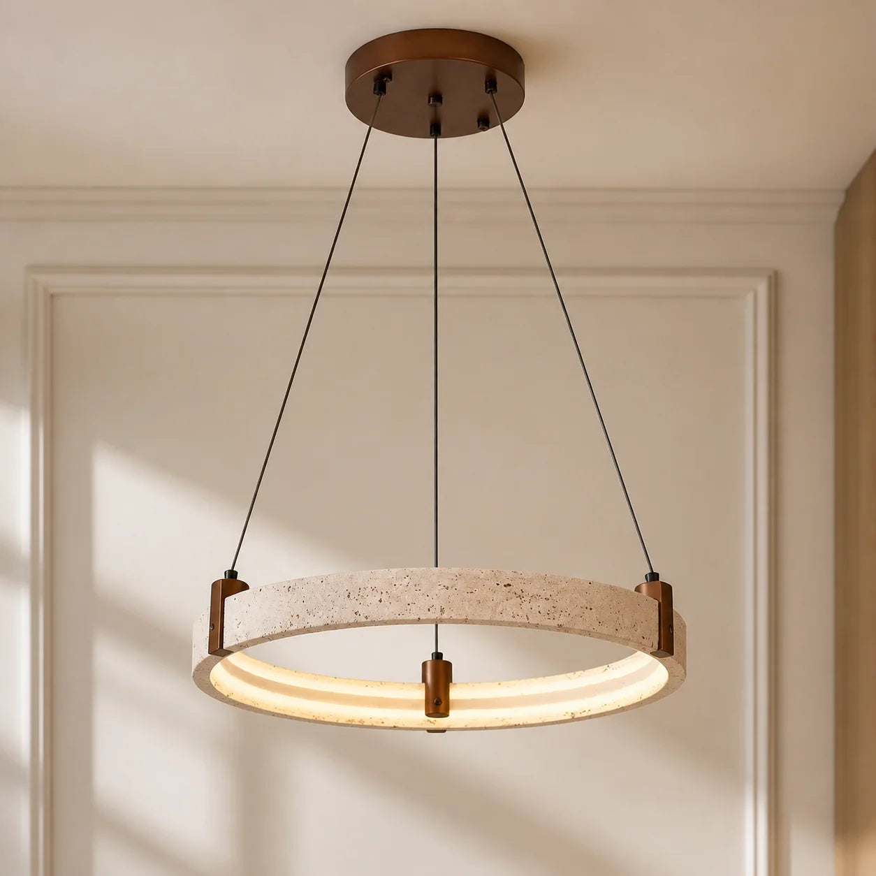 Nolan Modern Natural Travertine Stone Ring LED Chandelier 0