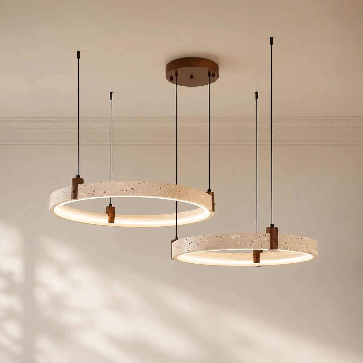 Nolan Modern Natural Travertine Stone Ring LED Chandelier 1