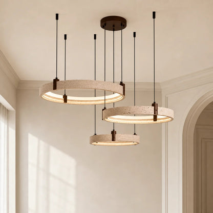 Nolan Modern Natural Travertine Stone Ring LED Chandelier 2