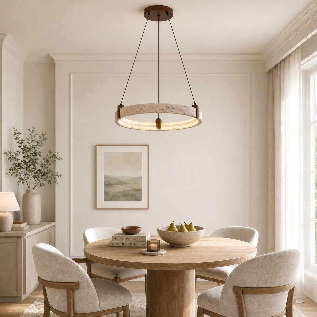 Nolan Modern Natural Travertine Stone Ring LED Chandelier 4
