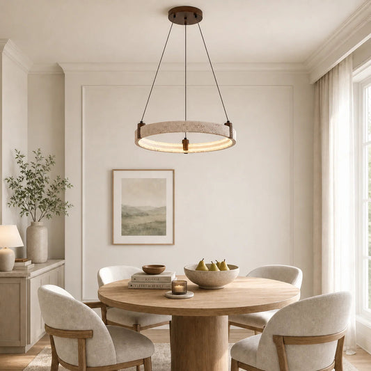 Nolan Modern Natural Travertine Stone Ring LED Chandelier 4