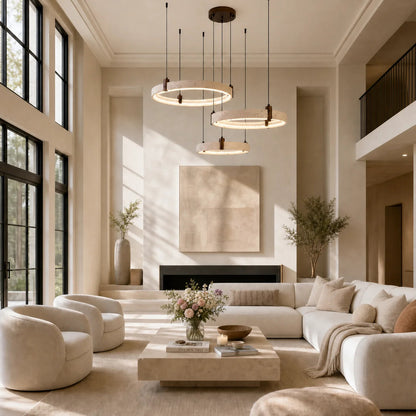 Nolan Modern Natural Travertine Stone Ring LED Chandelier 5