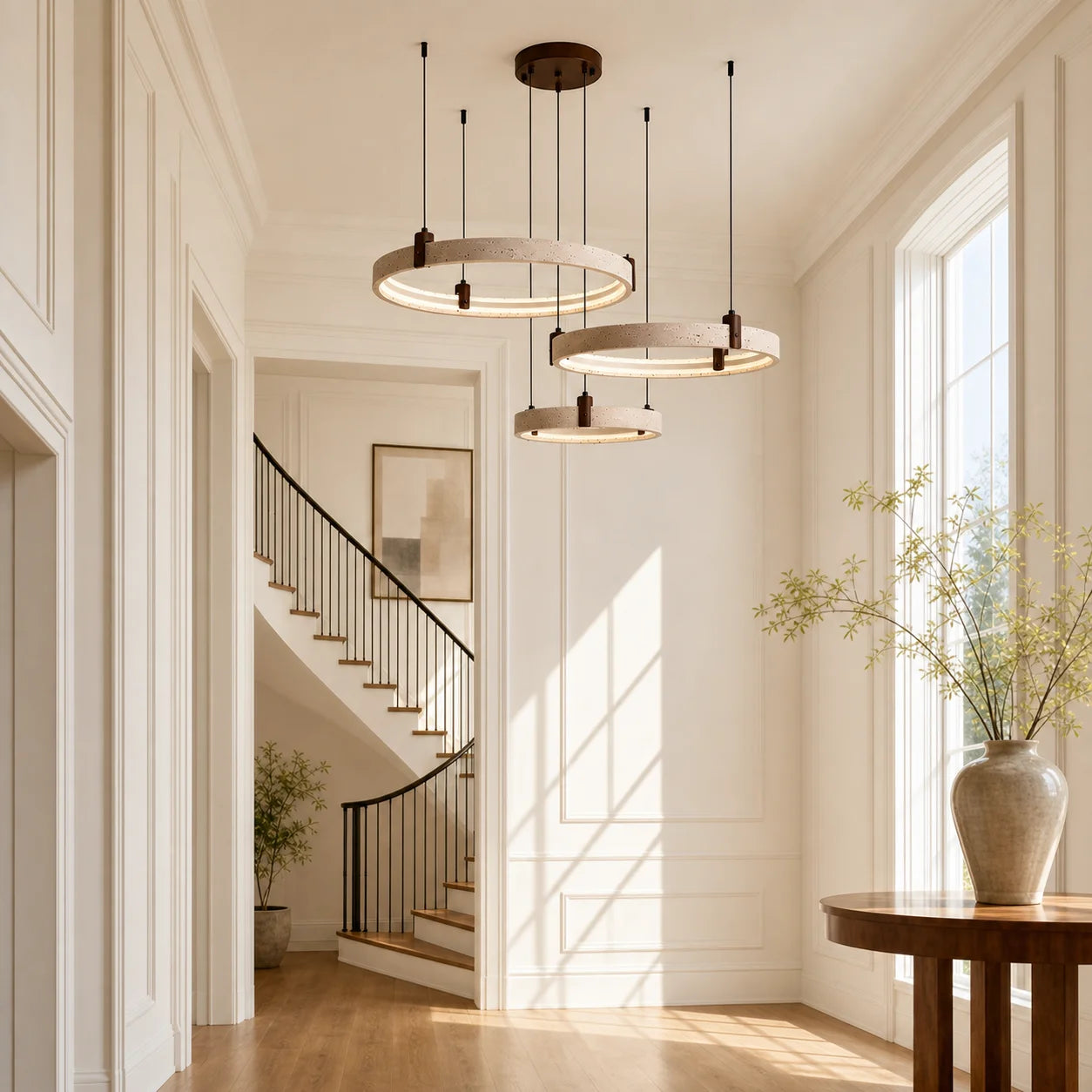 Nolan Modern Natural Travertine Stone Ring LED Chandelier 6