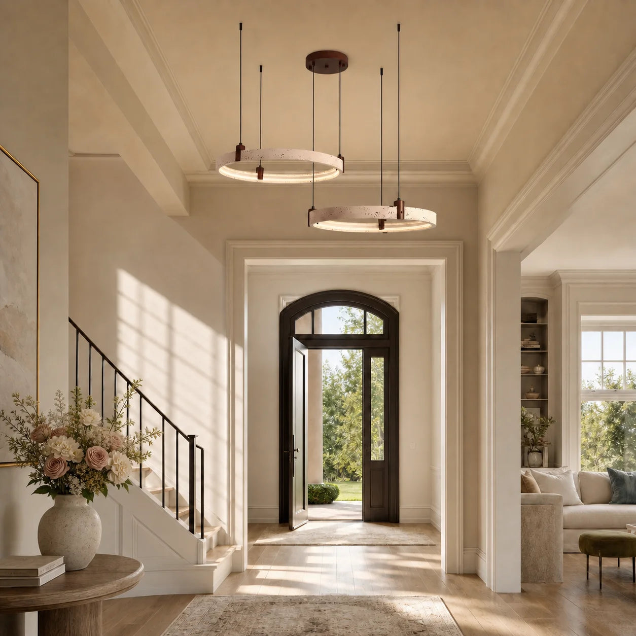 Nolan Modern Natural Travertine Stone Ring LED Chandelier 7