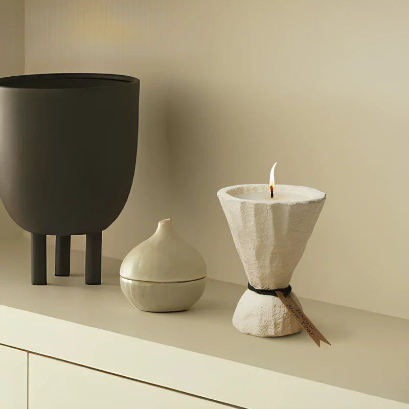 Lumora Cement Candle Holder Stone Textured Nordic Design