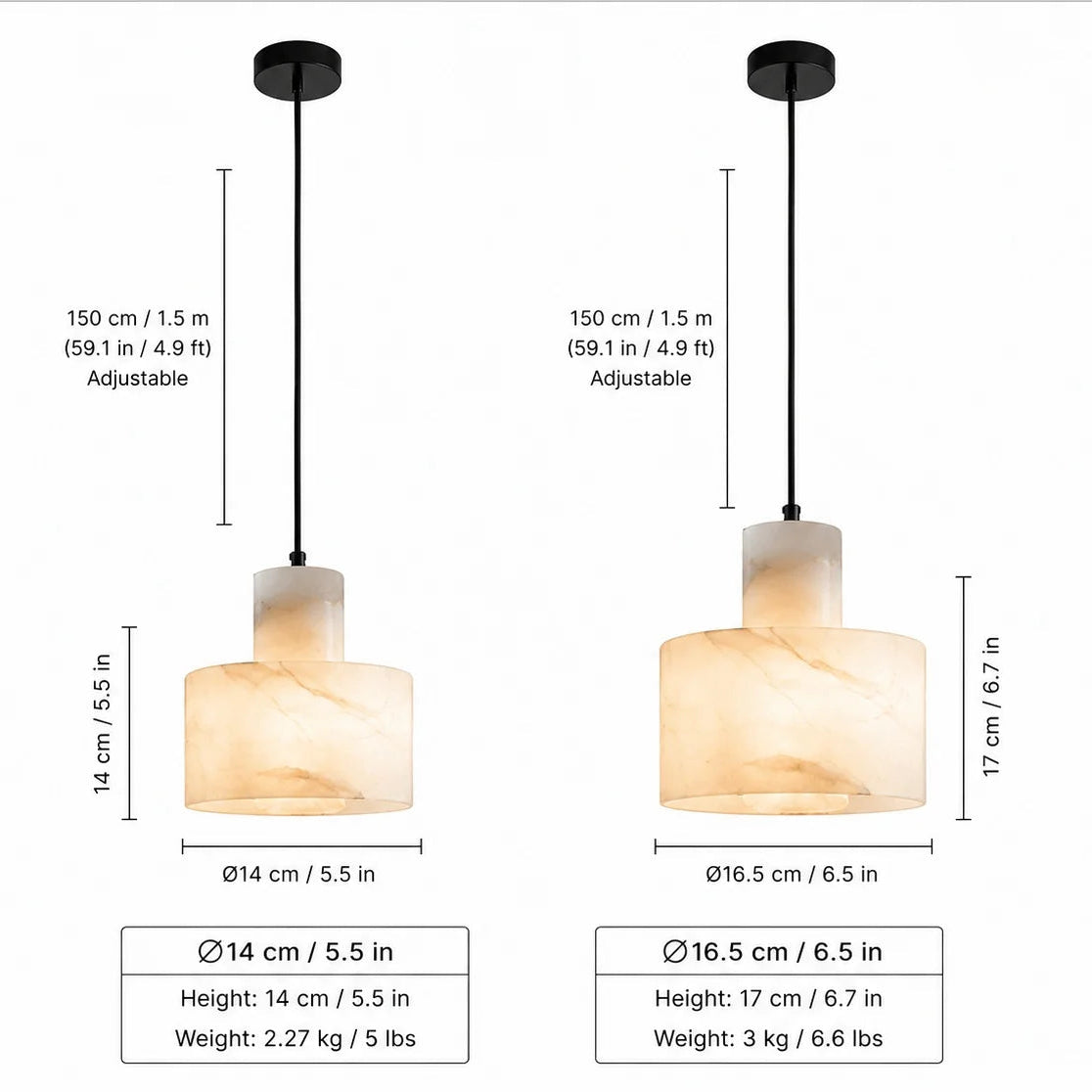LuxRoyale Alabaster Stone Pendant Light - Adjustable Hanging Lamp