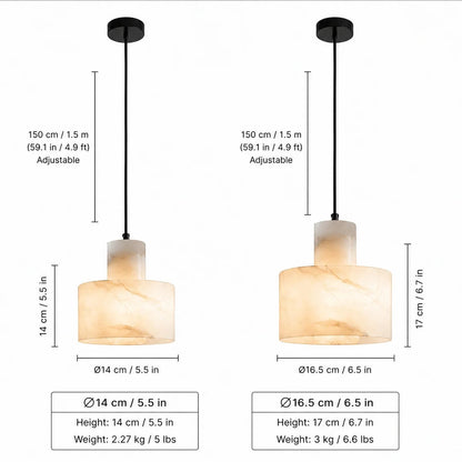 LuxRoyale Alabaster Stone Pendant Light - Adjustable Hanging Lamp