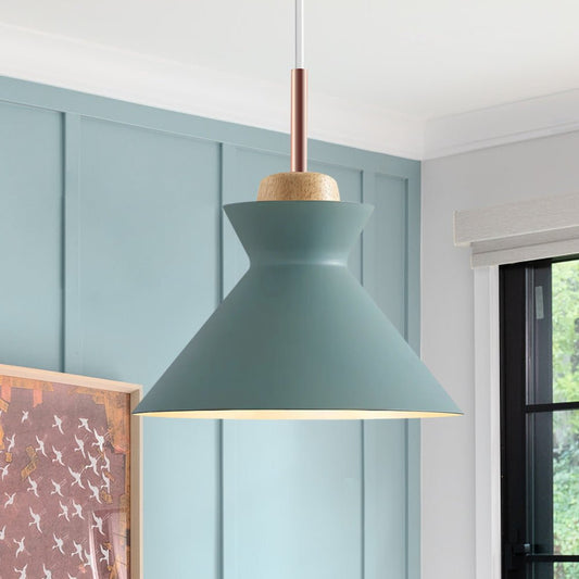 Nordic 1-Light Creamy Wood Accents Cone Pendant Light For Kitchen 0