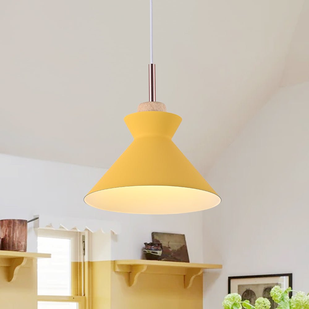 Nordic 1-Light Creamy Wood Accents Cone Pendant Light For Kitchen 3
