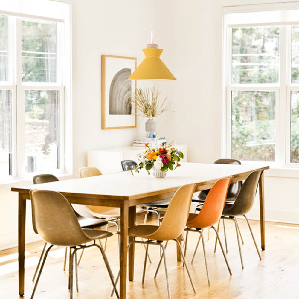 Nordic 1-Light Creamy Wood Accents Cone Pendant Light For Kitchen 5